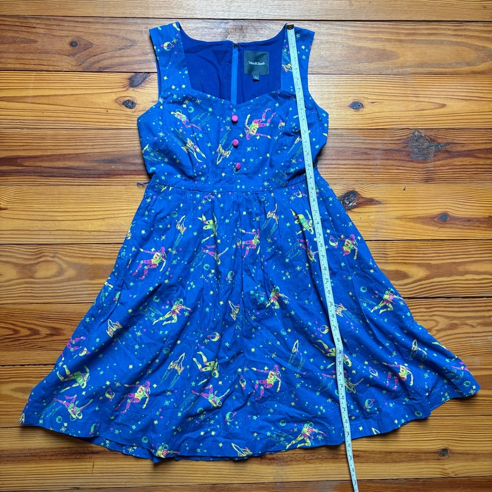 ModCloth Blue Fit and Flare Space Astronaut Dress, EUC, L - Picture 10 of 14